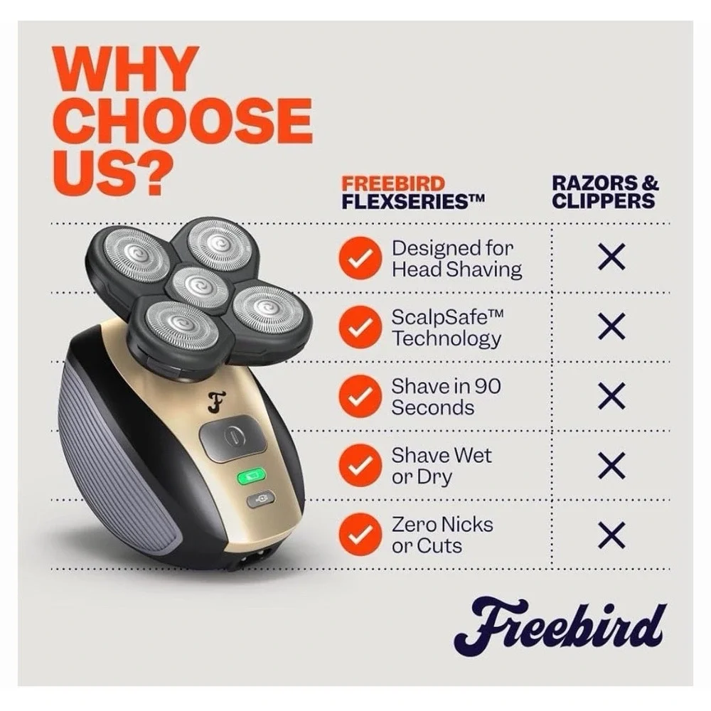 Freebird FlexSeries Electric Head Body Hair Shaver Cordless Waterproof Kit